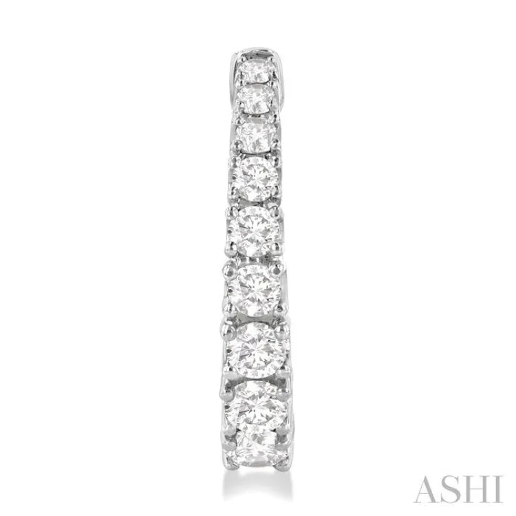 1.00 ctw Graduated Round Cut Diamond Fashion Hoop Earrings in 14K White Gold