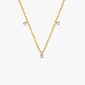 14k 2MM Bead Necklace with Dangling Bezel Setting Diamonds