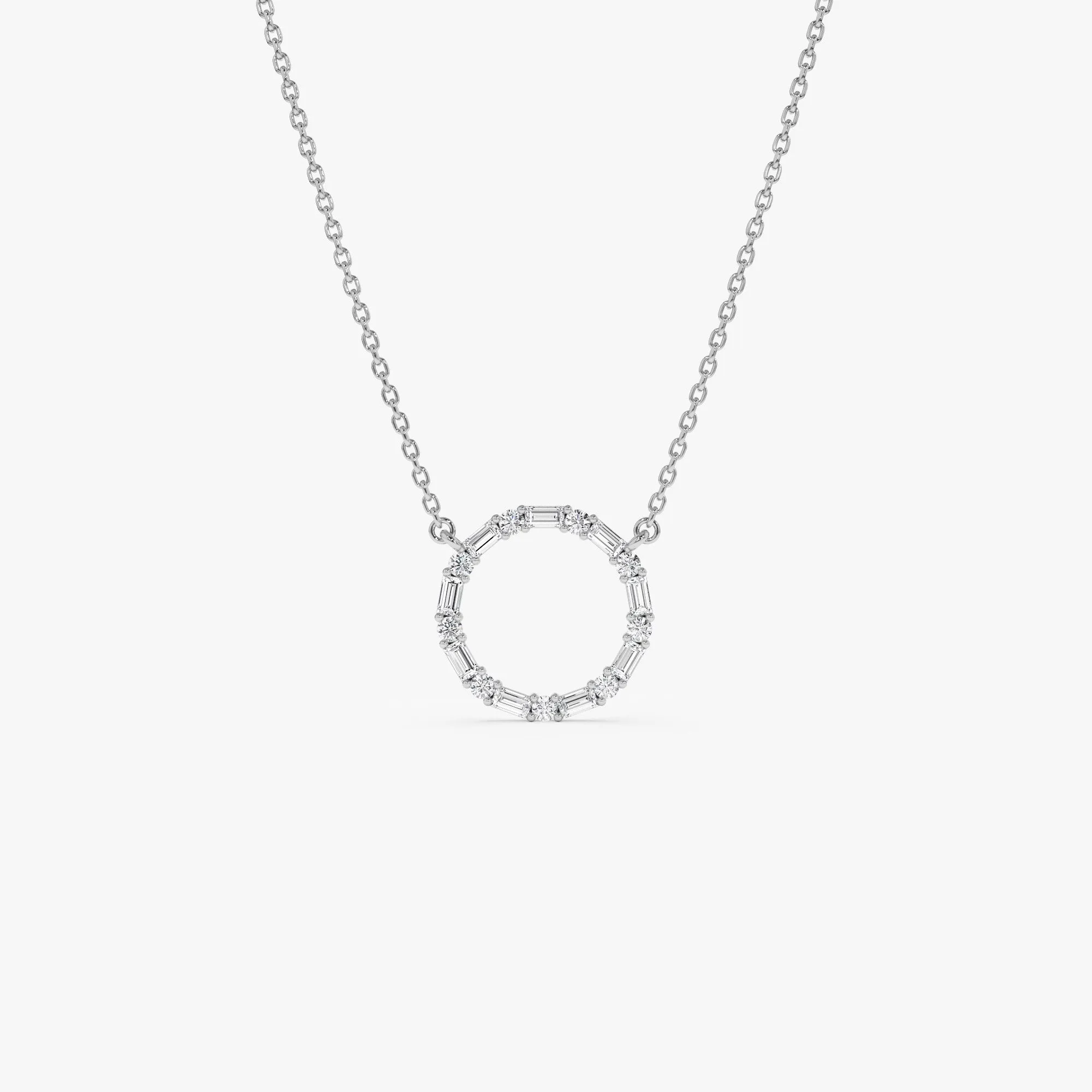 14k Baguette & Round Diamond Circle Necklace