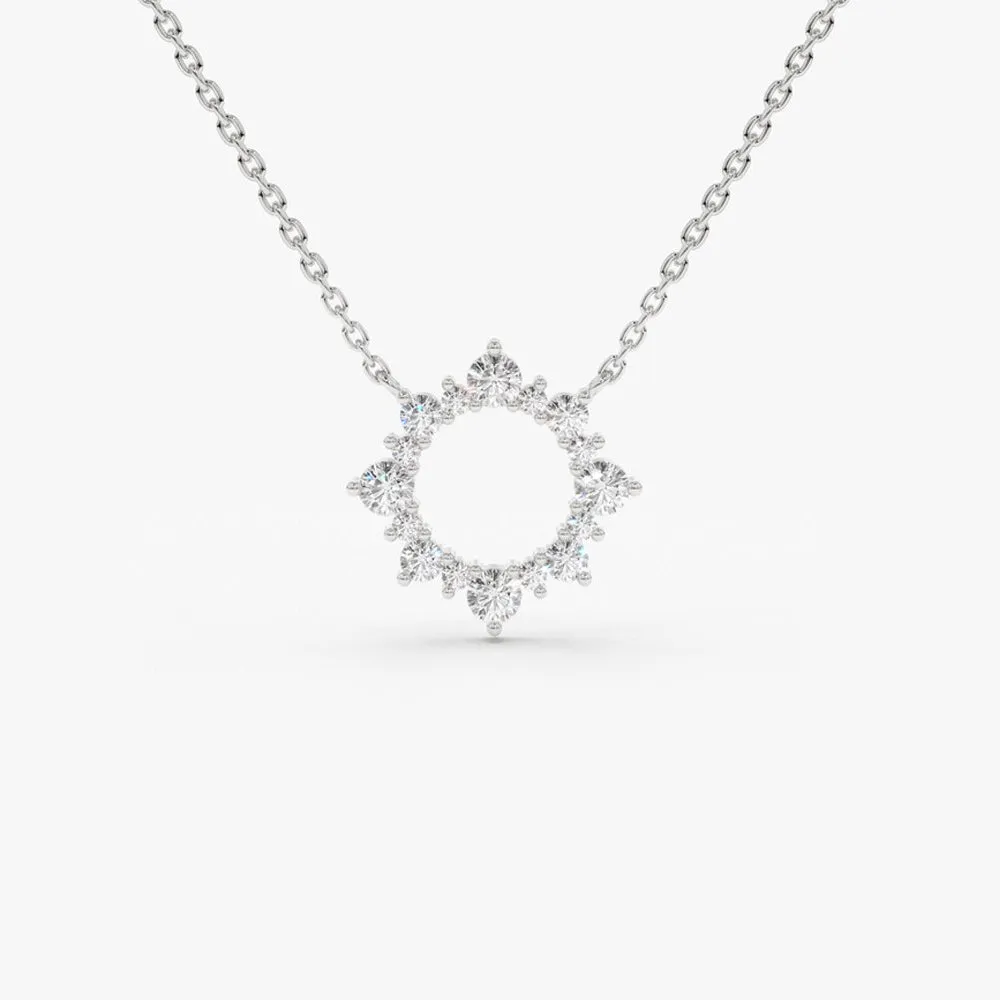 14K Gold Diamond Sun Circle Necklace