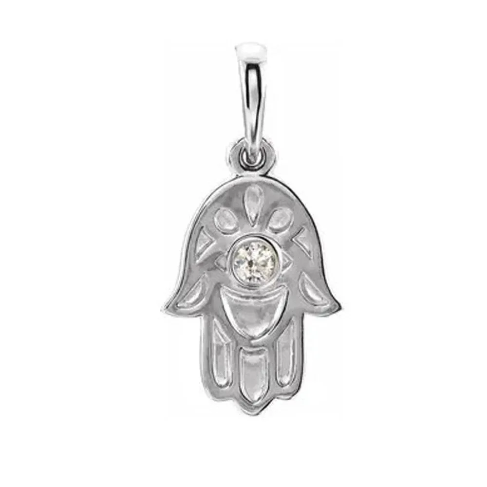 14K White Gold Diamond Hamsa Pendant