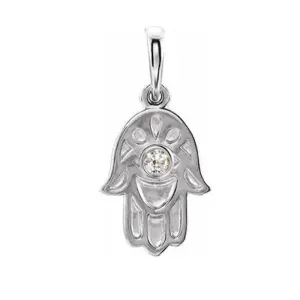 14K White Gold Diamond Hamsa Pendant
