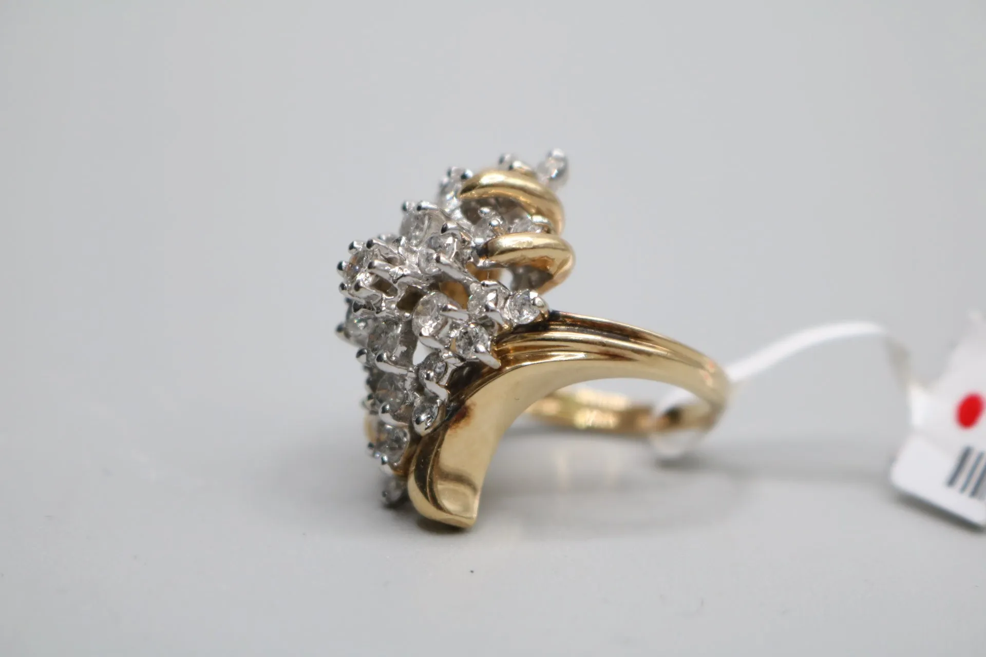 14K Yellow Gold Waterfall Style Diamond Cluster Ring (Size 5)