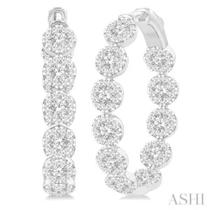 3.00 ctw Circular Link Lovebright In-Out Round Cut Diamond Hoop Earring in 14K White Gold