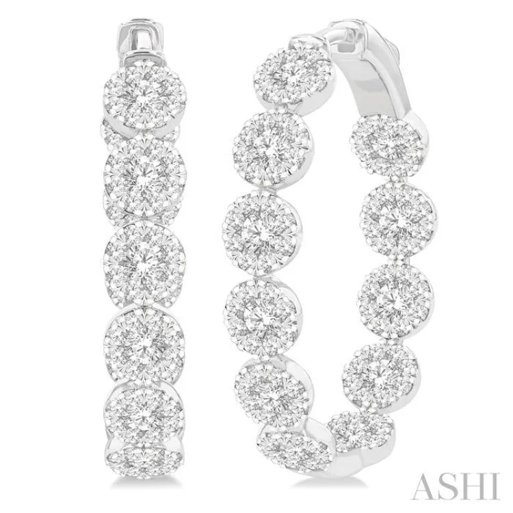 3.00 ctw Circular Link Lovebright In-Out Round Cut Diamond Hoop Earring in 14K White Gold