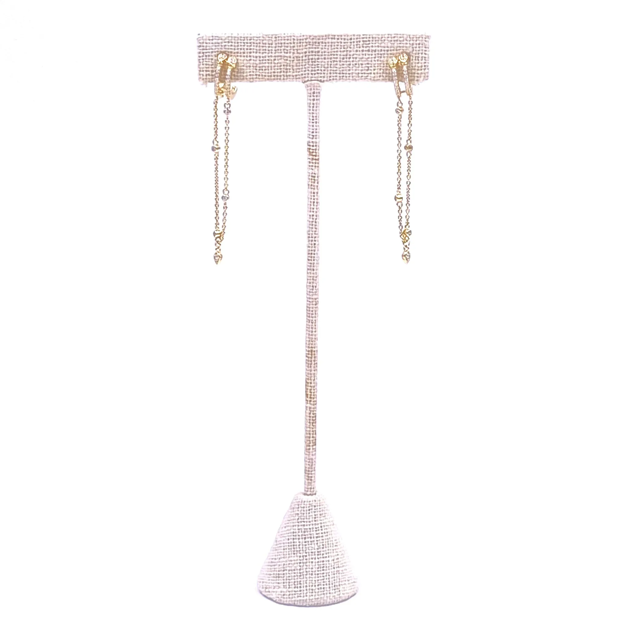 Ashley Gold Sterling Silver Double Round CZ Hoop Drop Chain Earrings