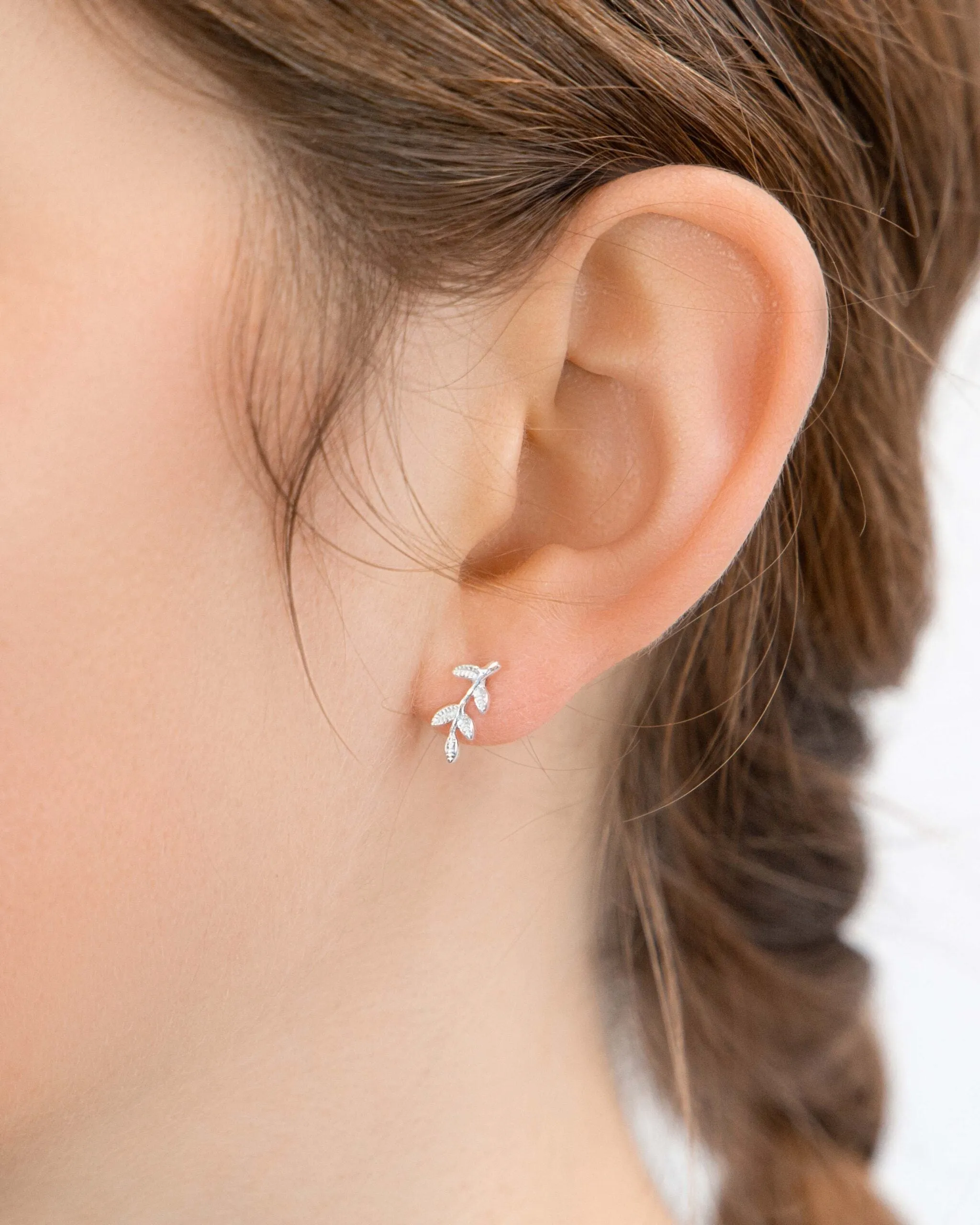 Banyan Sterling Silver Leaf Stud Earrings