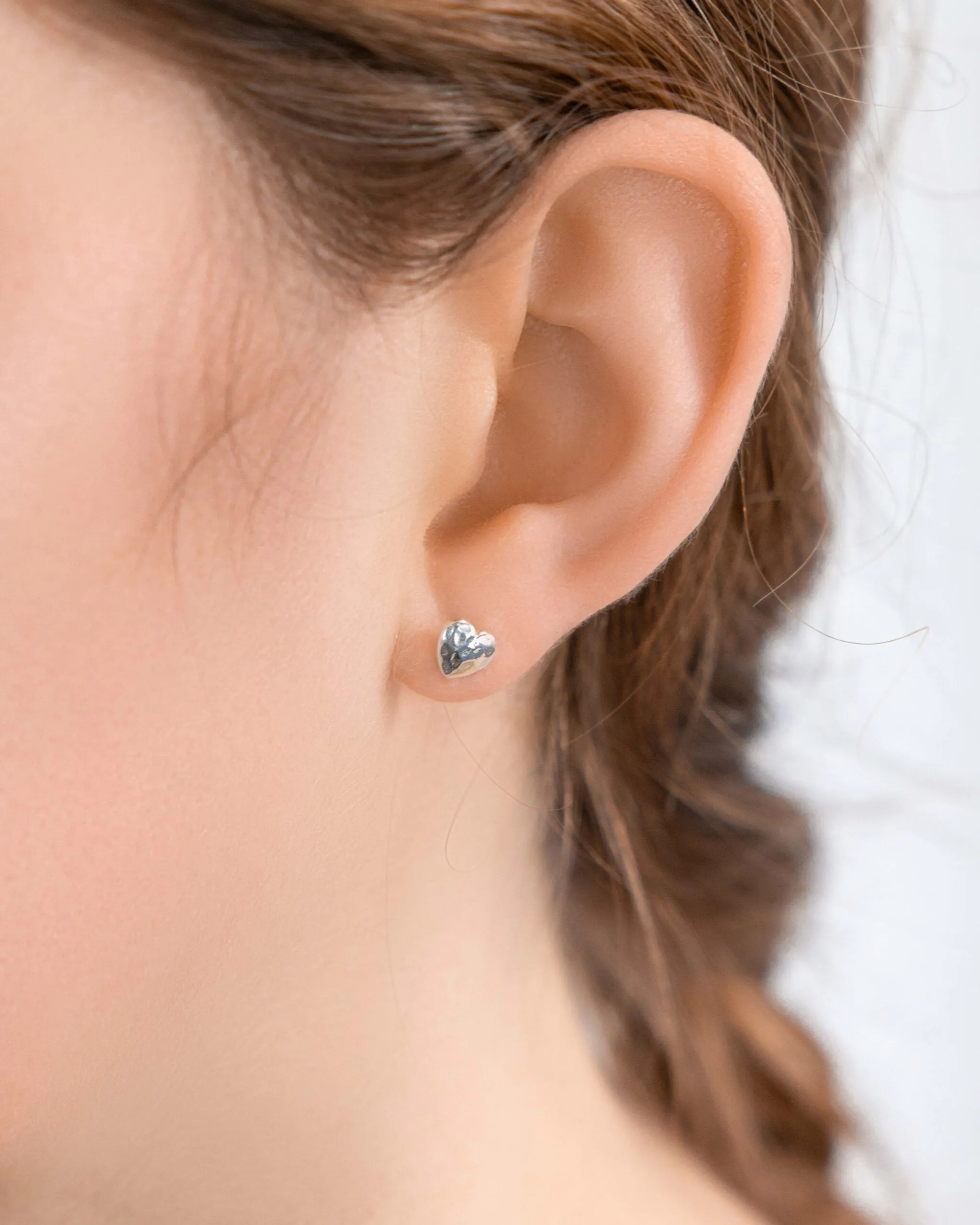 Banyan Textured Silver Heart Studs