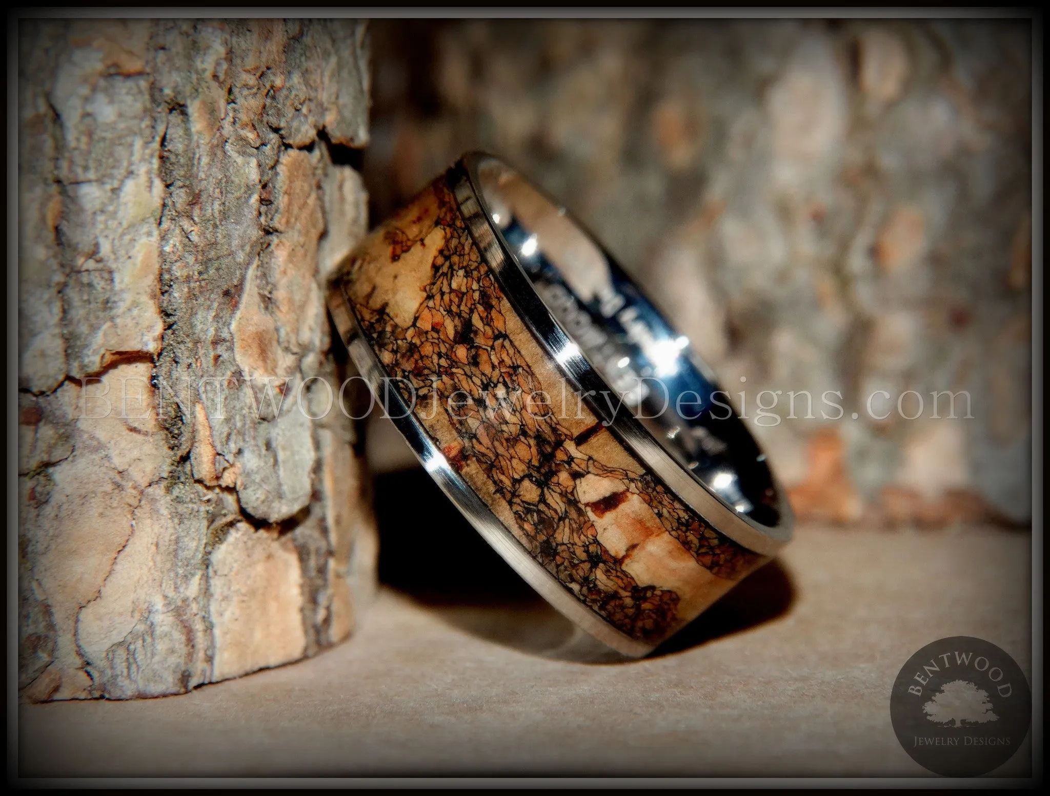Bentwood Ring - "Figured Brown" Rare Mediterranean Oak Burl Wood Ring with Surgical Grade Stainless Steel Comfort Fit Metal Core