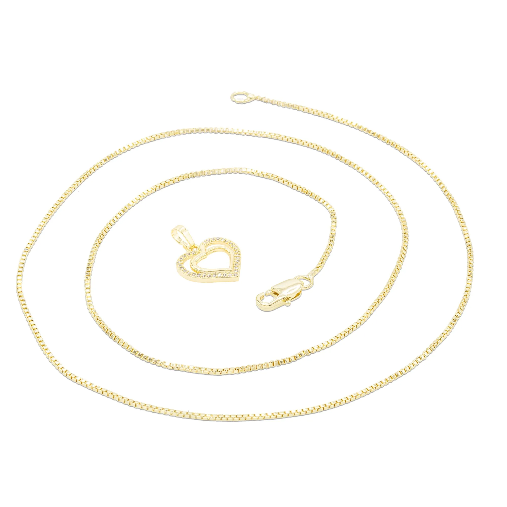 Cubic Zirconia 14K Gold Filled Twofold Heart Pendant Necklace Set
