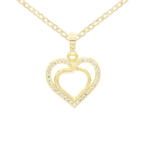 Cubic Zirconia 14K Gold Filled Twofold Heart Pendant Necklace Set