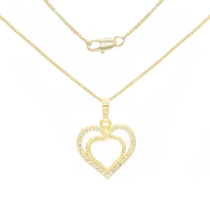 Cubic Zirconia 14K Gold Filled Twofold Heart Pendant Necklace Set