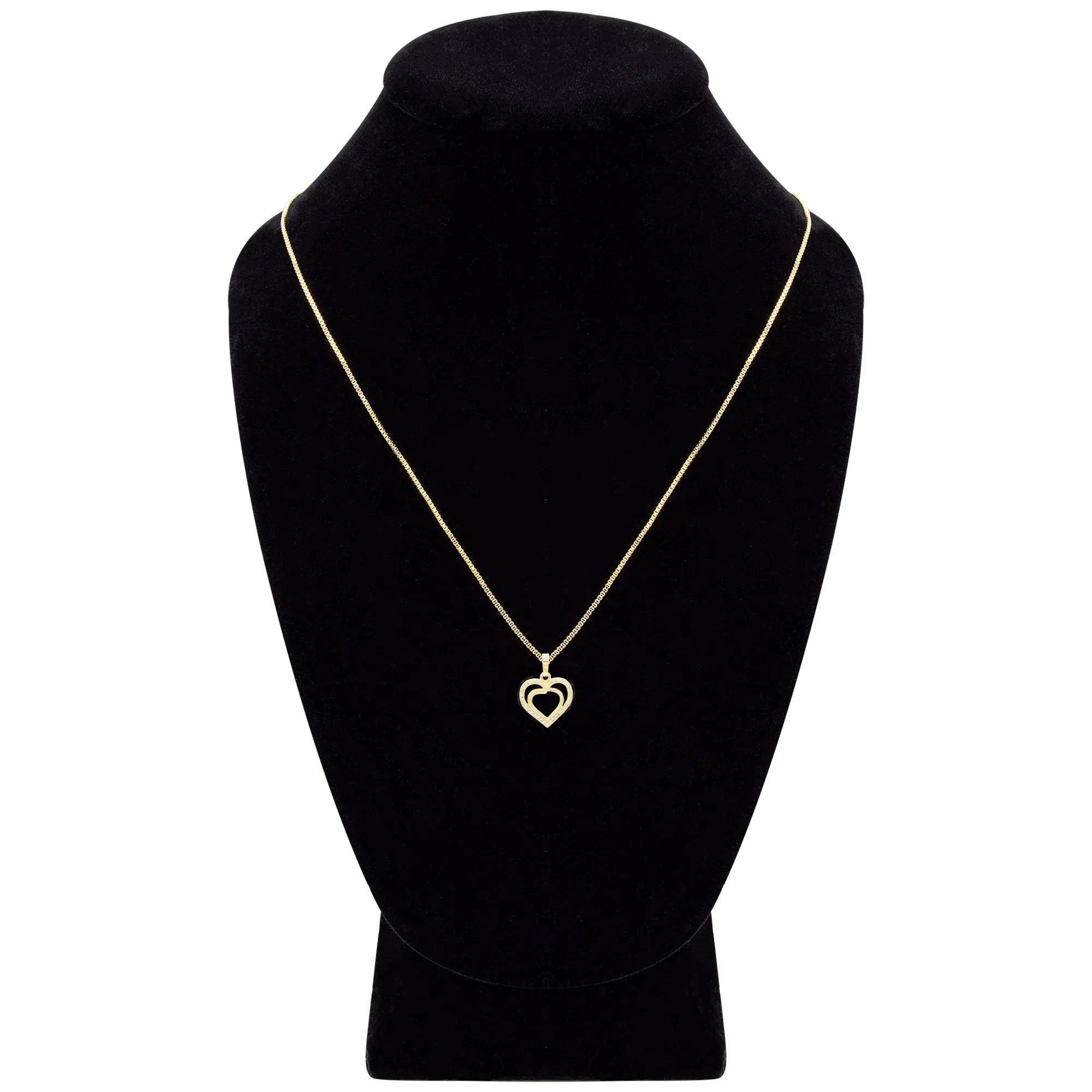 Cubic Zirconia 14K Gold Filled Twofold Heart Pendant Necklace Set