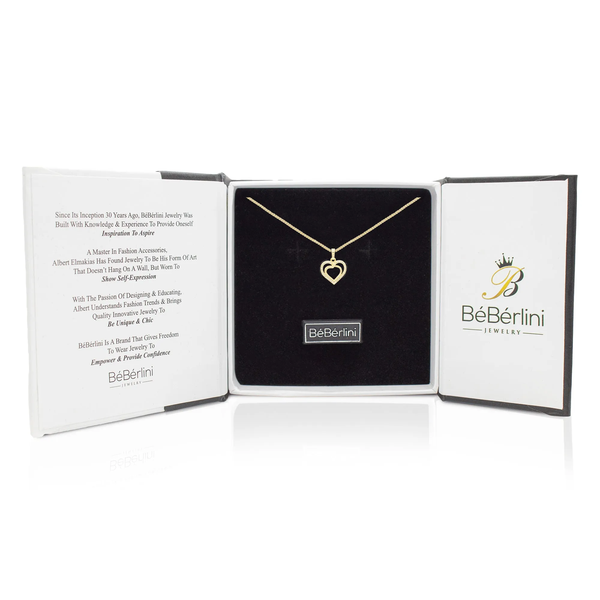 Cubic Zirconia 14K Gold Filled Twofold Heart Pendant Necklace Set