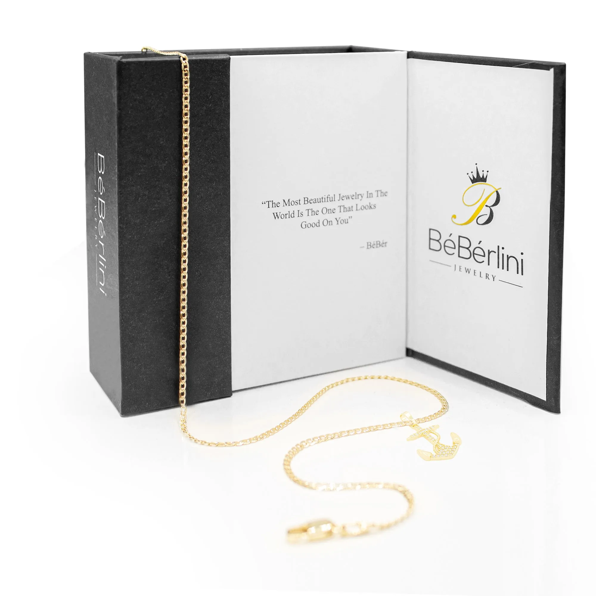 Cubic Zirconia Devil Anchor Pendant 14K Gold Filled Necklace Set