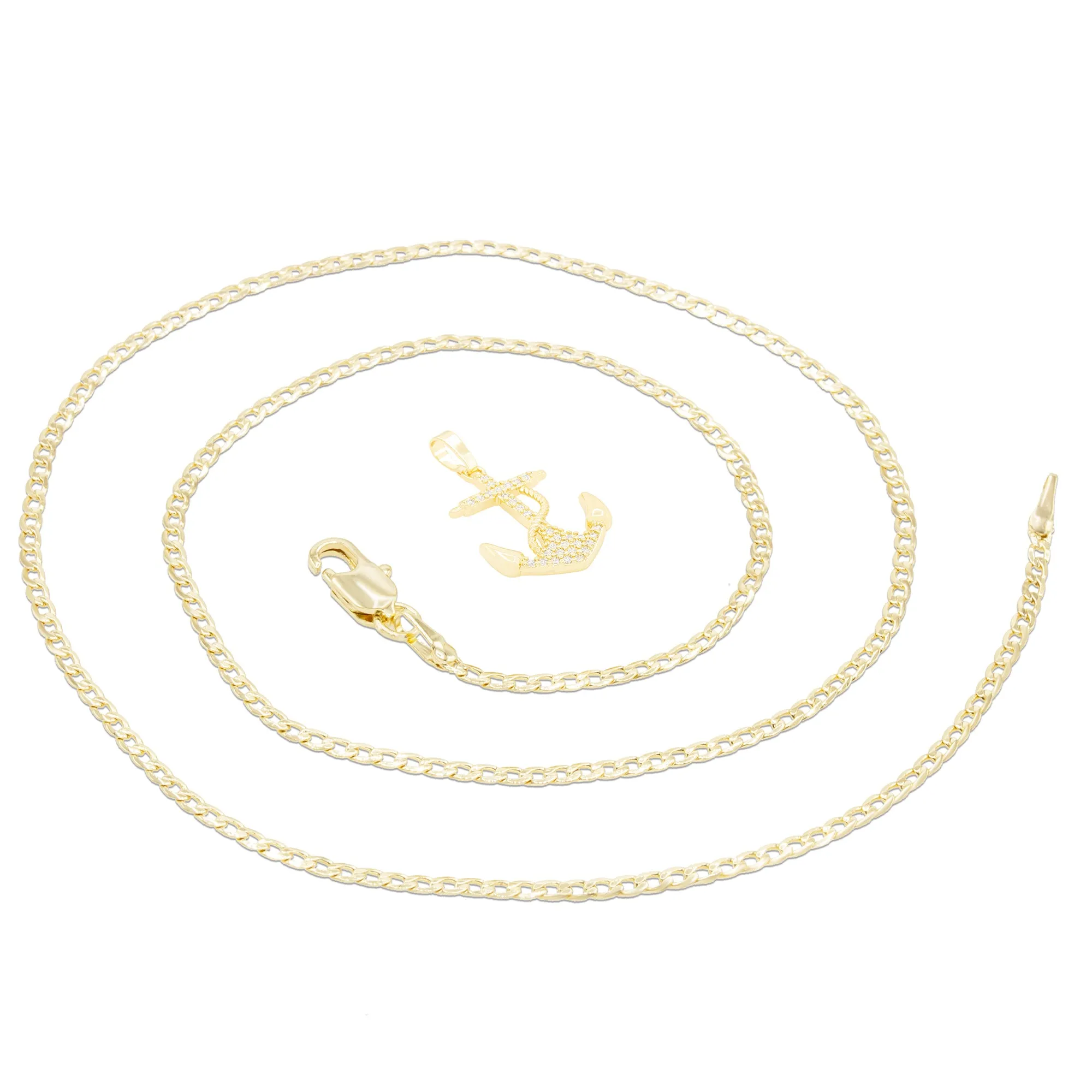 Cubic Zirconia Devil Anchor Pendant 14K Gold Filled Necklace Set