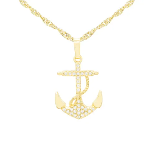 Cubic Zirconia Devil Anchor Pendant 14K Gold Filled Necklace Set