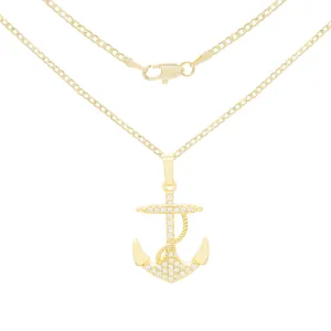Cubic Zirconia Devil Anchor Pendant 14K Gold Filled Necklace Set
