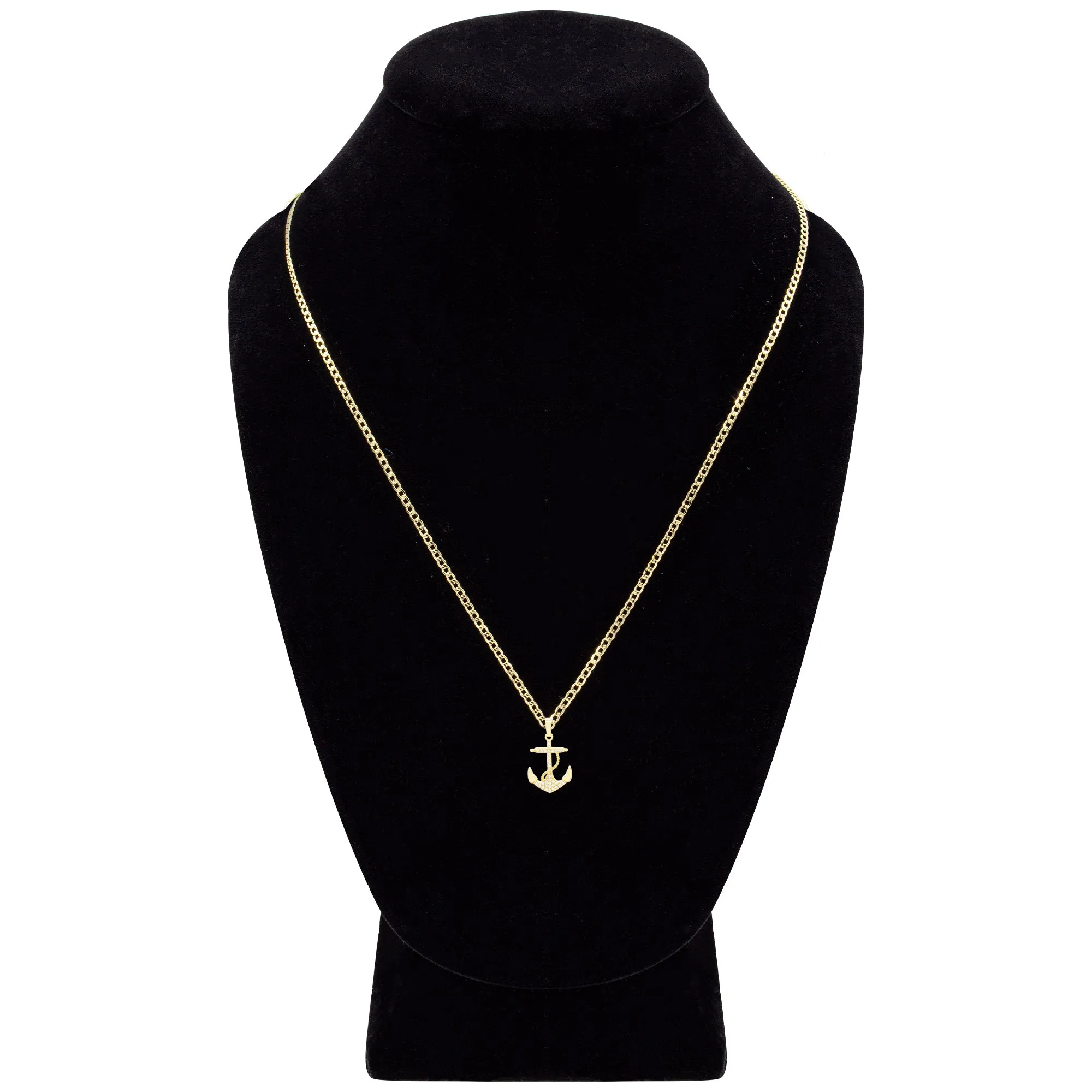 Cubic Zirconia Devil Anchor Pendant 14K Gold Filled Necklace Set