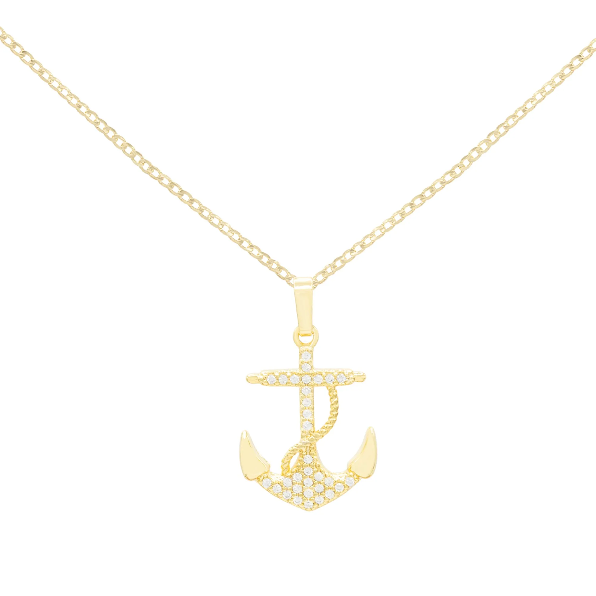 Cubic Zirconia Devil Anchor Pendant 14K Gold Filled Necklace Set