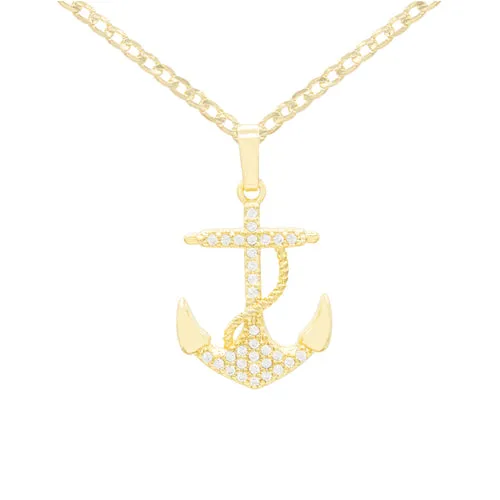 Cubic Zirconia Devil Anchor Pendant 14K Gold Filled Necklace Set