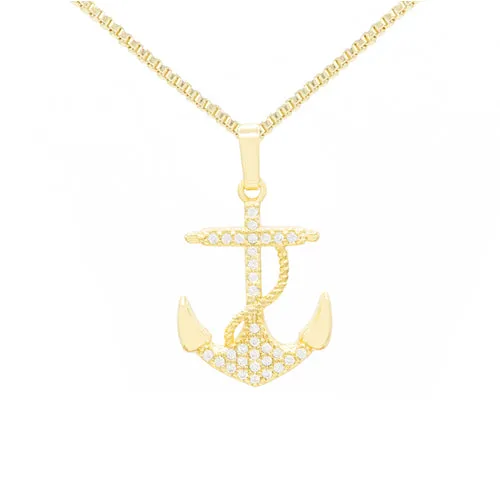 Cubic Zirconia Devil Anchor Pendant 14K Gold Filled Necklace Set