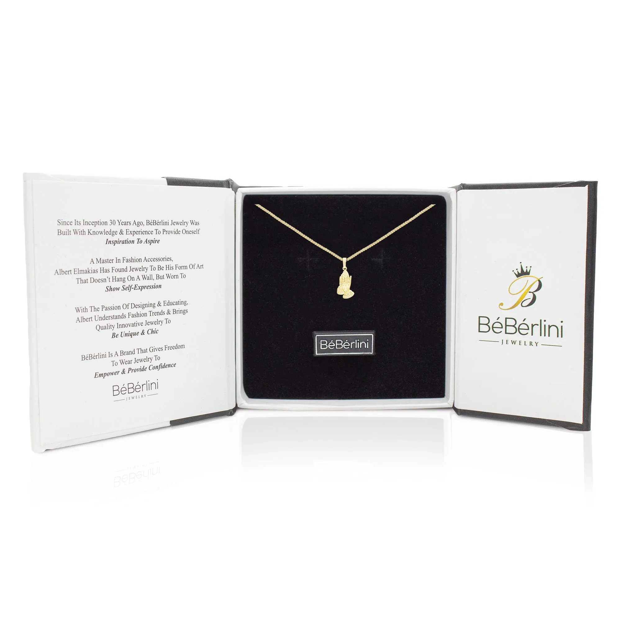 Cubic Zirconia Praying Hands Pendant 14K Gold Filled Necklace Set