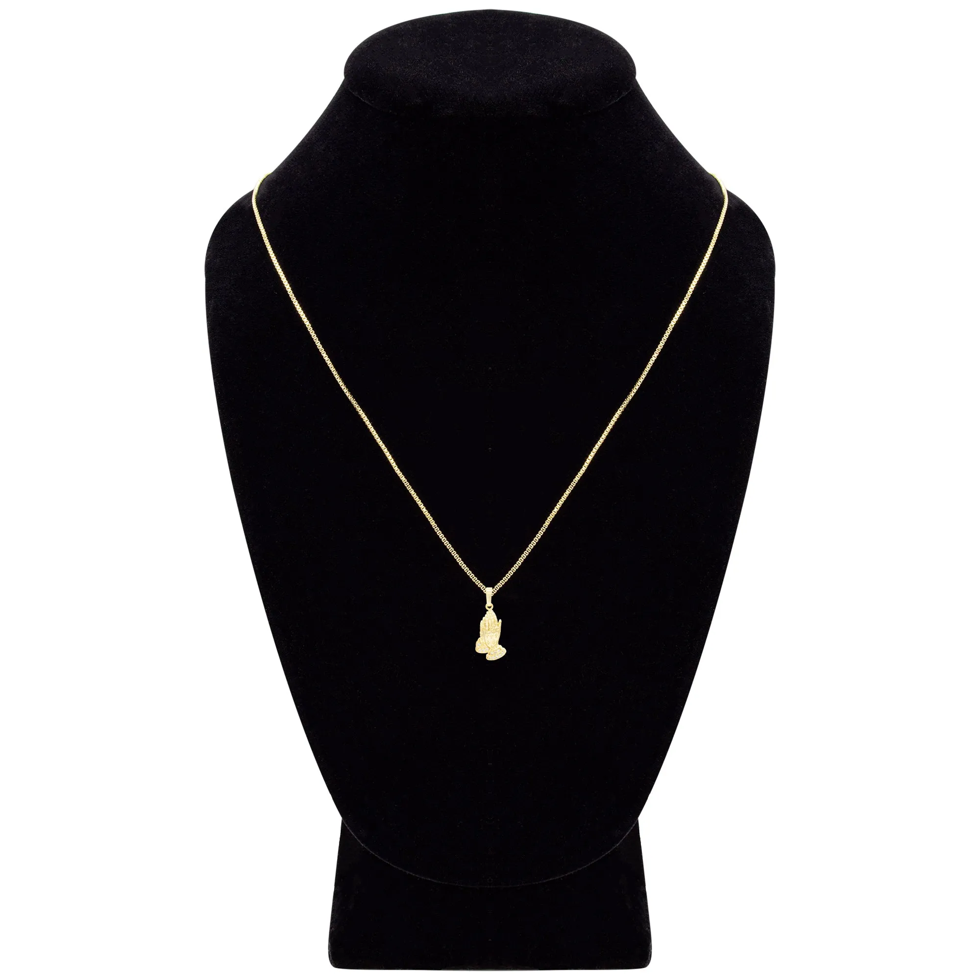 Cubic Zirconia Praying Hands Pendant 14K Gold Filled Necklace Set