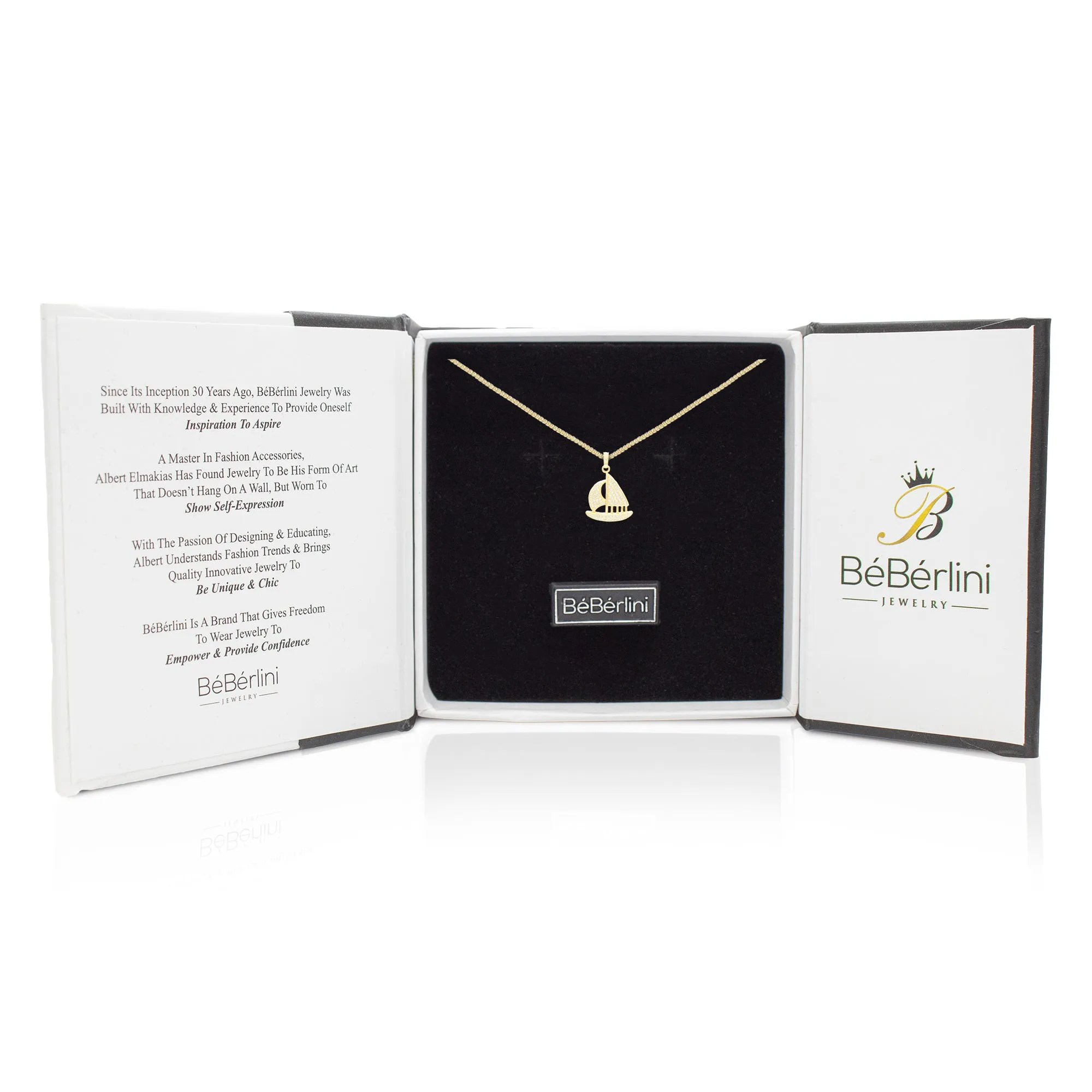 Cubic Zirconia Sail Boat Pendant 14K Gold Filled Necklace Set