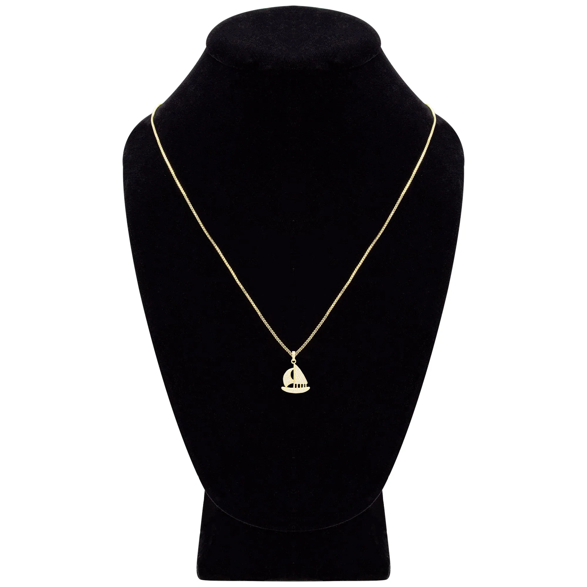 Cubic Zirconia Sail Boat Pendant 14K Gold Filled Necklace Set