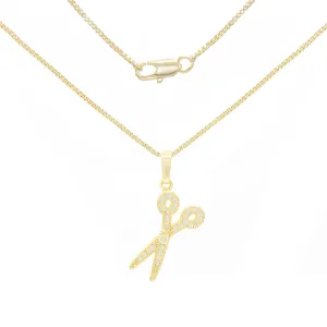 Cubic Zirconia Scissors Pendant 14K Gold Filled Necklace Set