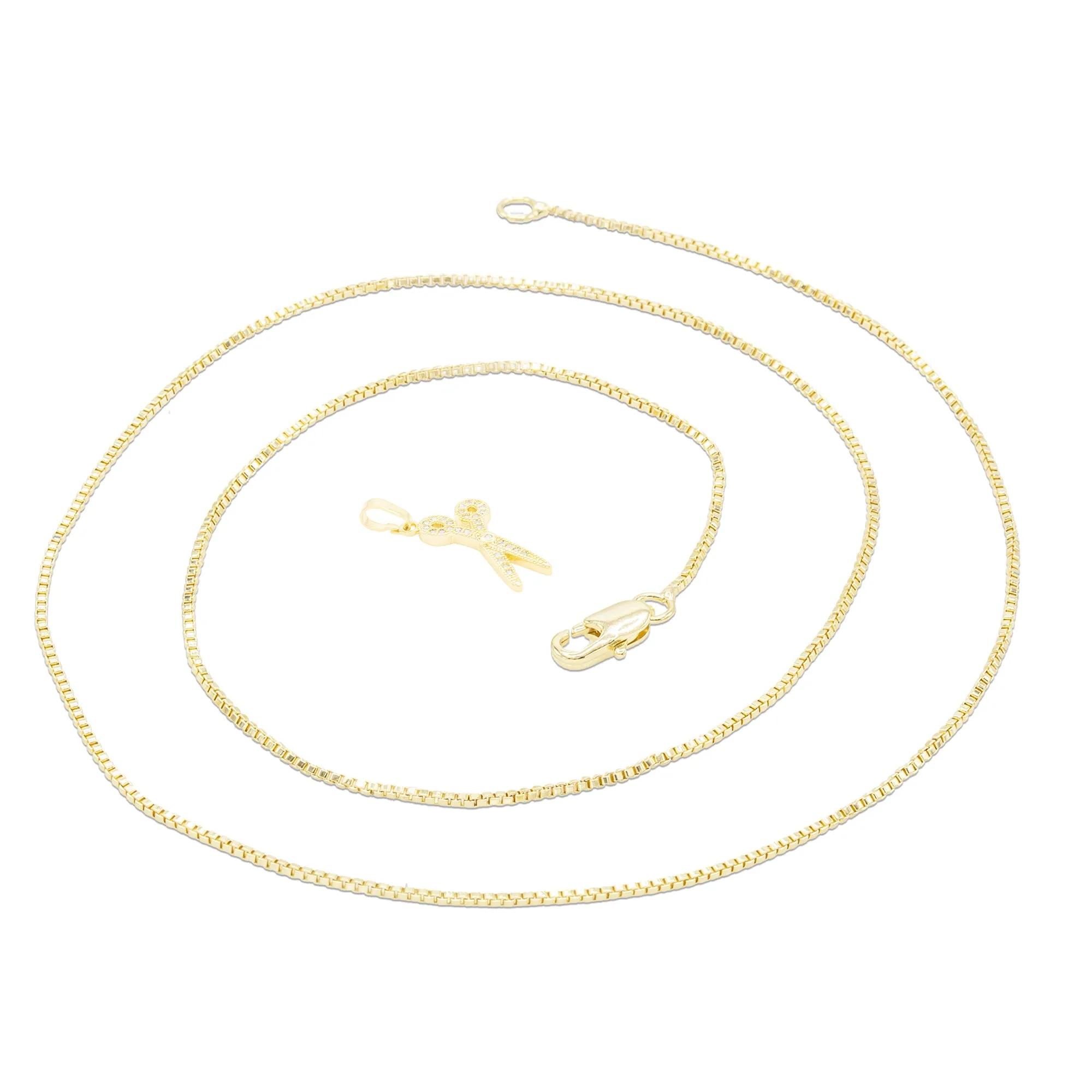 Cubic Zirconia Scissors Pendant 14K Gold Filled Necklace Set