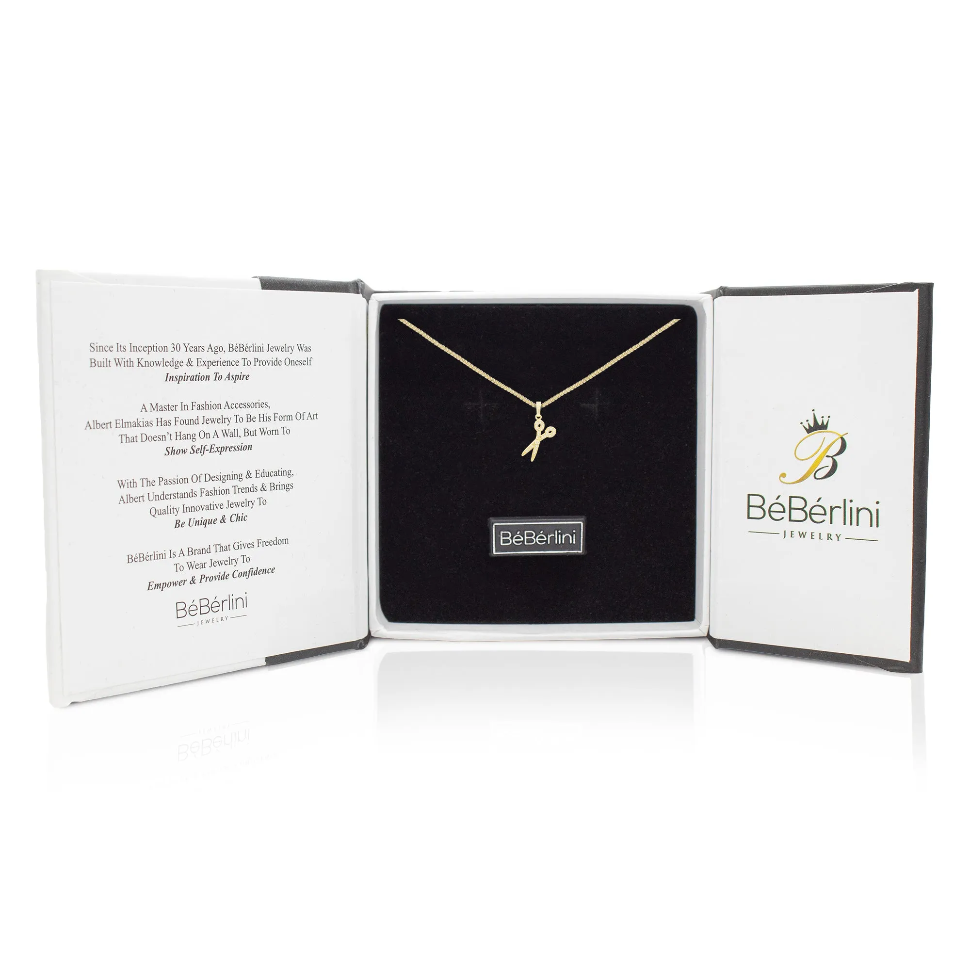 Cubic Zirconia Scissors Pendant 14K Gold Filled Necklace Set