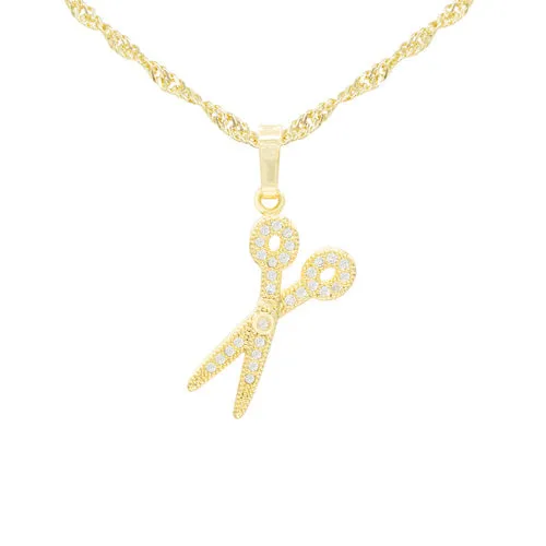 Cubic Zirconia Scissors Pendant 14K Gold Filled Necklace Set