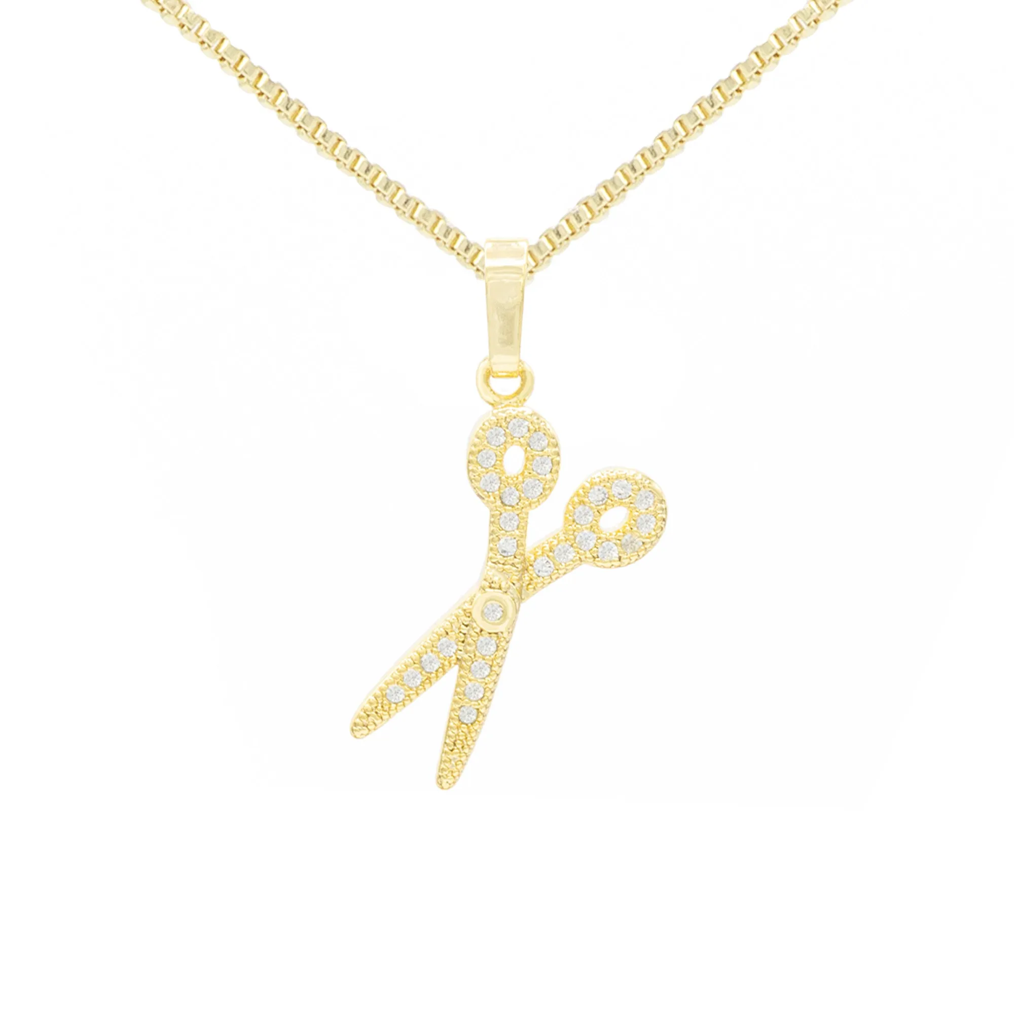 Cubic Zirconia Scissors Pendant 14K Gold Filled Necklace Set