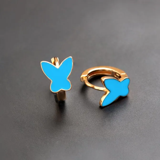 Gold Plated Butterfly Shaped Enamel Bali Hoops Earring
