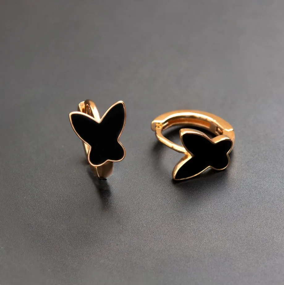 Gold Plated Butterfly Shaped Enamel Bali Hoops Earring