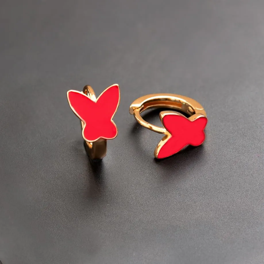 Gold Plated Butterfly Shaped Enamel Bali Hoops Earring