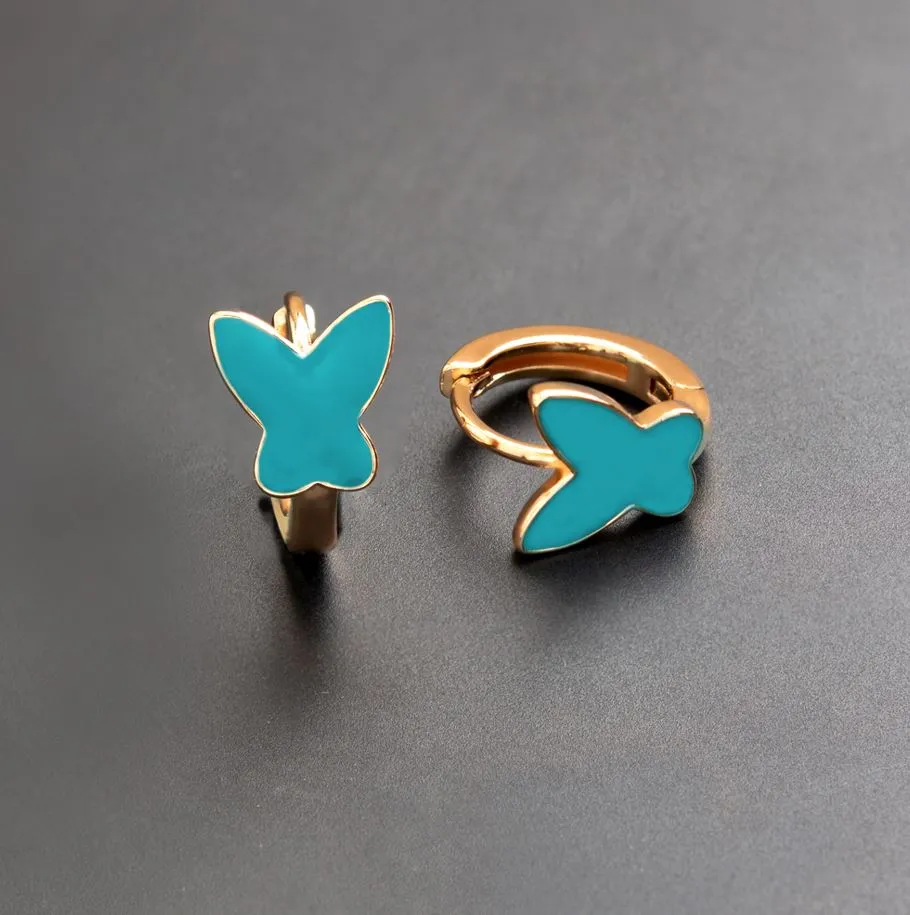 Gold Plated Butterfly Shaped Enamel Bali Hoops Earring