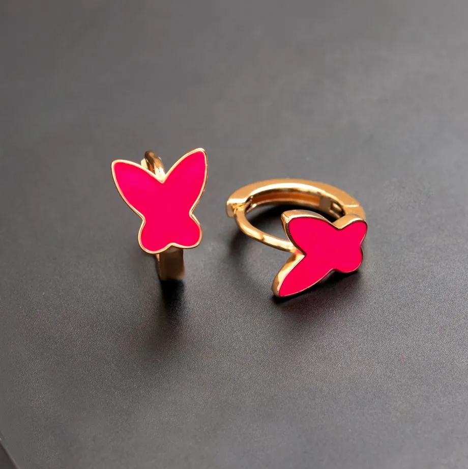 Gold Plated Butterfly Shaped Enamel Bali Hoops Earring