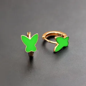 Gold Plated Butterfly Shaped Enamel Bali Hoops Earring