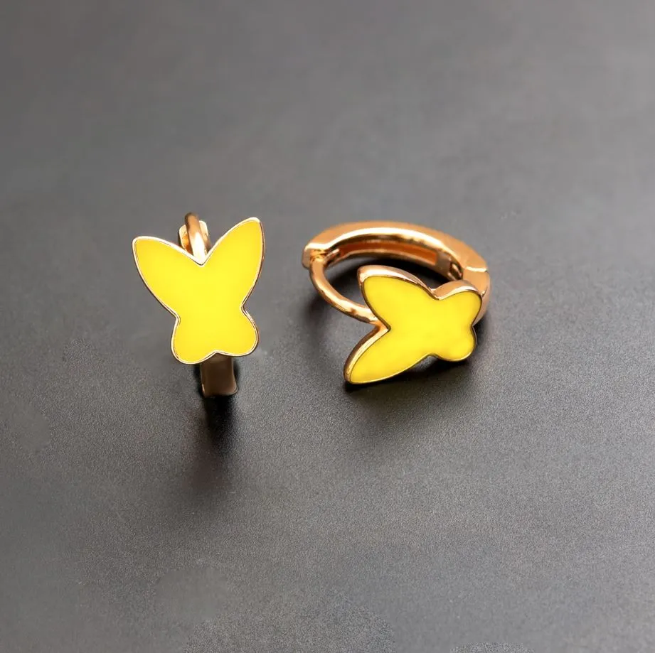 Gold Plated Butterfly Shaped Enamel Bali Hoops Earring