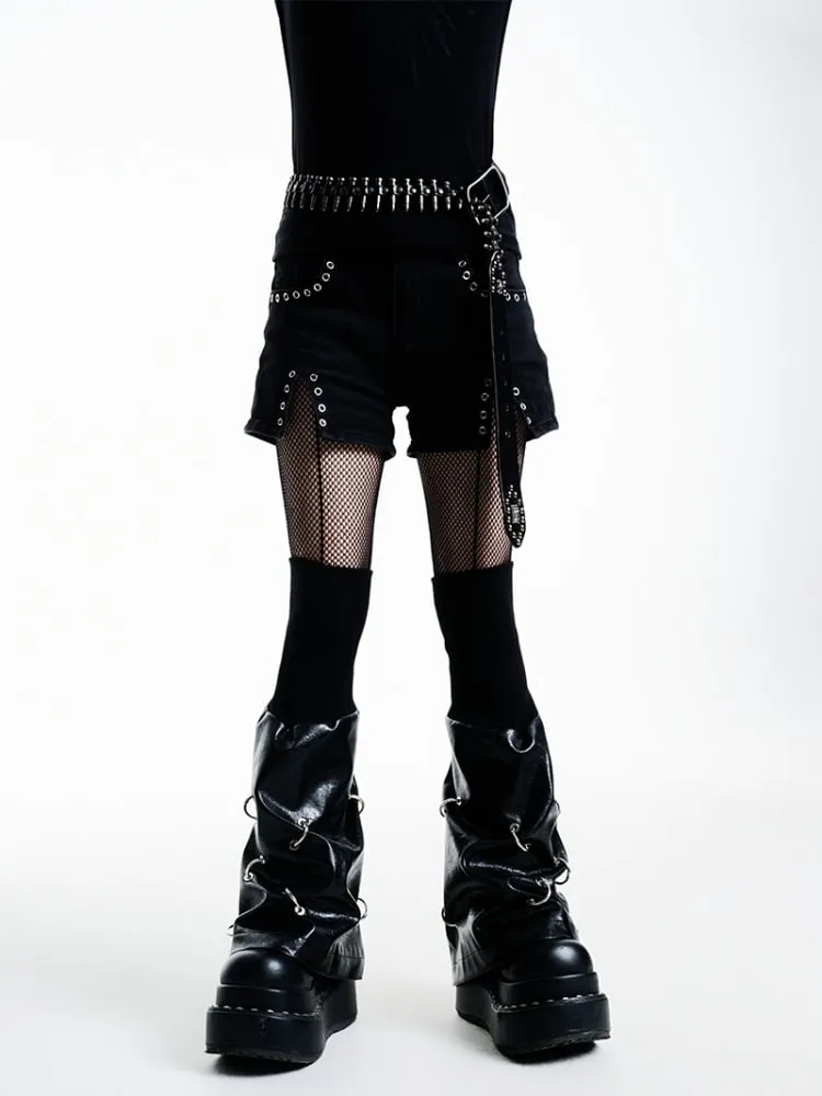 Gothic Punk Metal Rings Black Techwear Leg Warmers