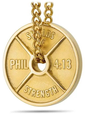 Men's Gold Stainless Steel Weight Necklace Philippians 4:13