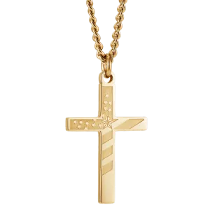 Men's Yellow Gold Plated Flag Cross Necklace - Proverbs 30:5