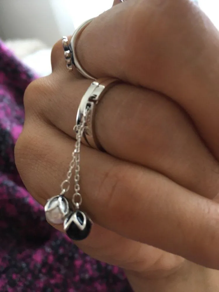 Open rings dangle white pearls, 925 Sterling Silver Tears Of Flowers