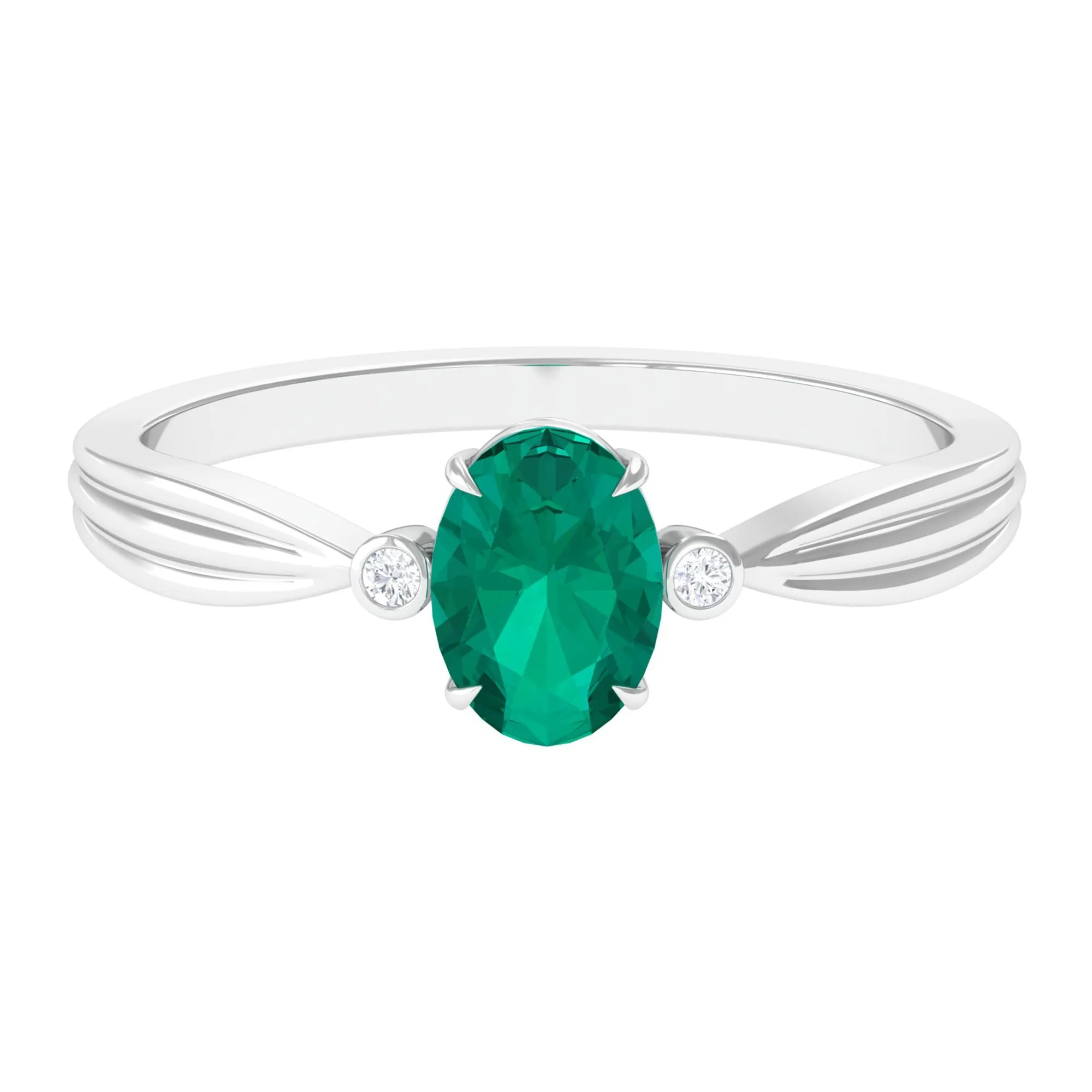 Oval Emerald Solitaire Ring with Diamond