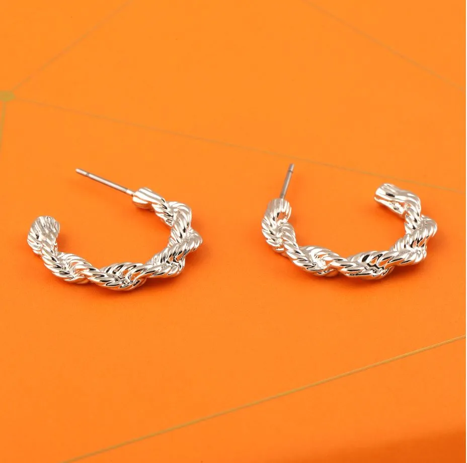 Silver Plated Open Circle Shaped Twisted Hoops Earring